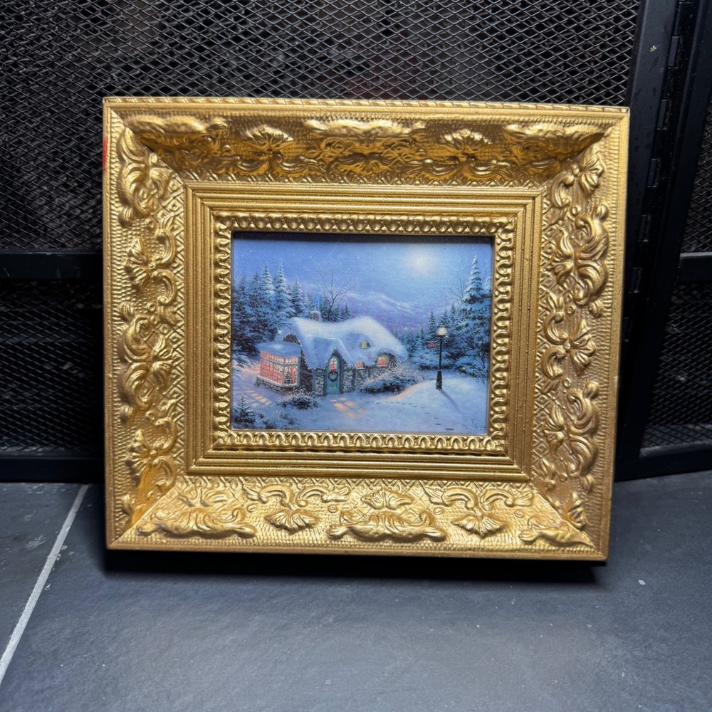 Thomas Kinkade A Holiday Gathering Framed Print Gold Ornate Baroque Frame 9x8